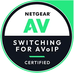 Netgear Network Switch A/V-over-IP Certification Badge.